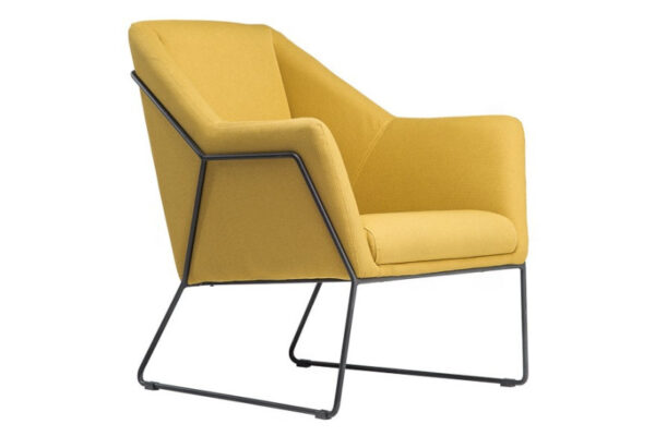 SILLÓN DE DISEÑO MODERNO ALUMINIO NEGRO Y TAPIZADO AMARILLO MOSTAZA